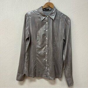 Black Label J.Crew Metallic Gray / Silver Women’s Button Up Shirt sz Small